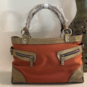 Elegant MAXX New York Coral and Gold Women's Shoulder Bag